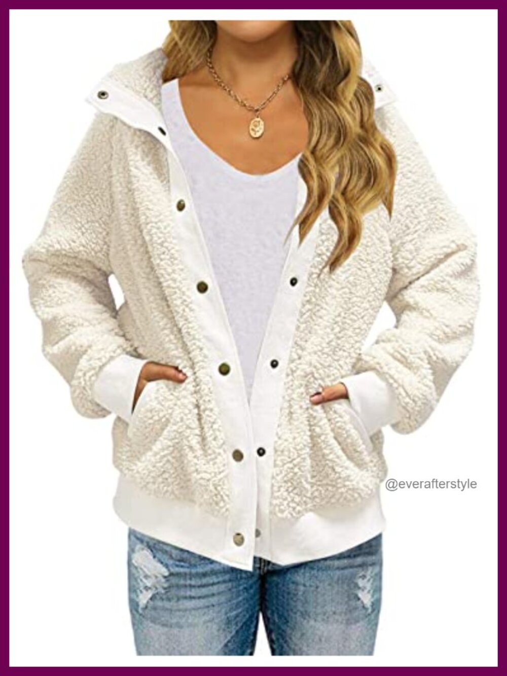 Sherpa Fleece Jacket Snap Button Down Fuzzy Coat